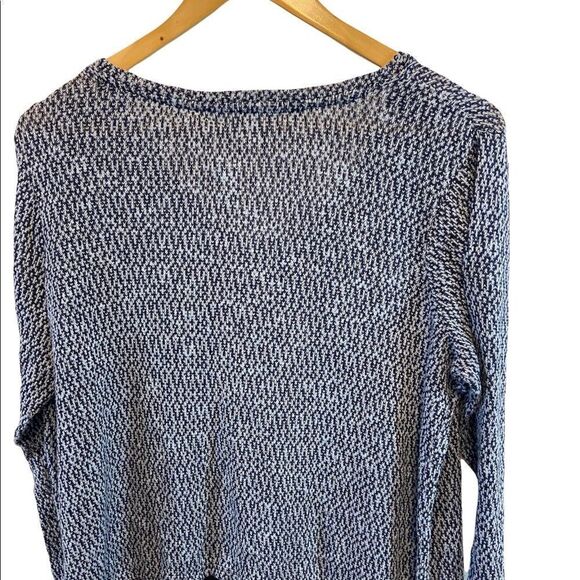 CLEO Petites Blue Salt&Pepper Knit V Neck Long Sleeve Chiffon Bottom Sweater L - Picture 2 of 8
